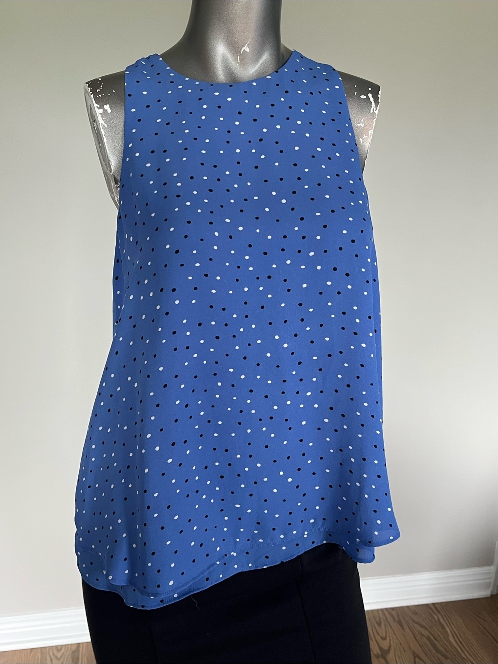 Blue Polka Dot Sleeveless Blouse
